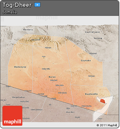 Satellite 3D Map of Tog-Dheer, semi-desaturated