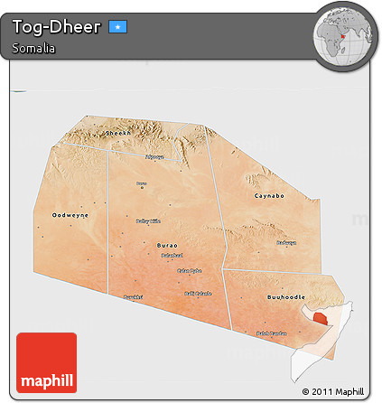 Satellite 3D Map of Tog-Dheer, single color outside