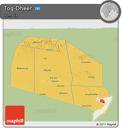 Savanna Style 3D Map of Tog-Dheer, single color outside