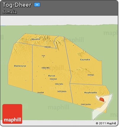 Savanna Style 3D Map of Tog-Dheer, single color outside