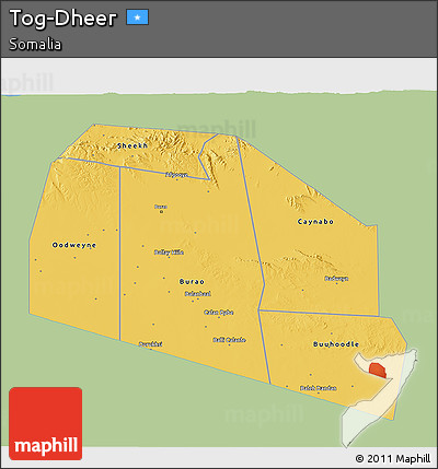 Savanna Style 3D Map of Tog-Dheer, single color outside