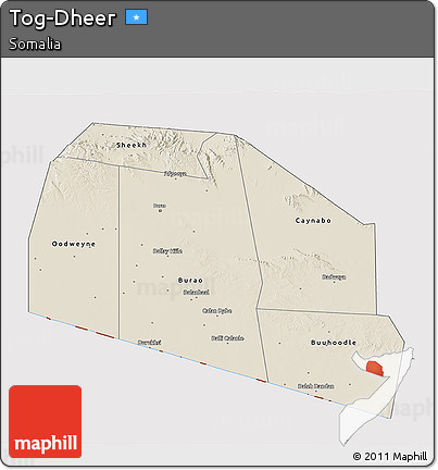 Shaded Relief 3D Map of Tog-Dheer, cropped outside