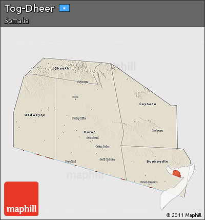 Shaded Relief 3D Map of Tog-Dheer, cropped outside