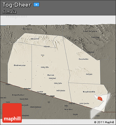 Shaded Relief 3D Map of Tog-Dheer, darken