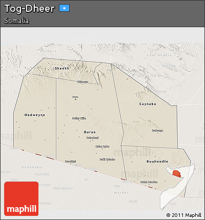 Shaded Relief 3D Map of Tog-Dheer, lighten
