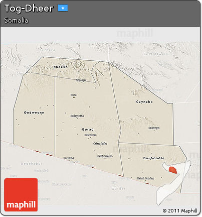 Shaded Relief 3D Map of Tog-Dheer, lighten