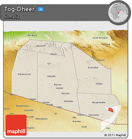 Shaded Relief 3D Map of Tog-Dheer, physical outside