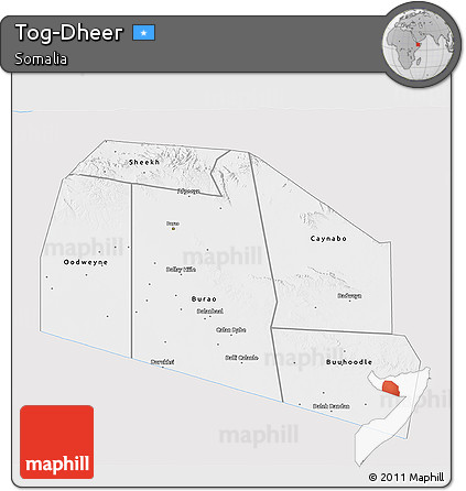 Silver Style 3D Map of Tog-Dheer, single color outside