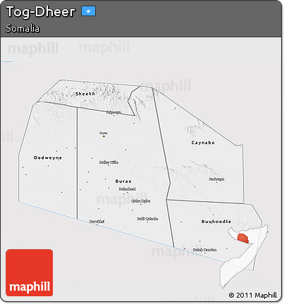 Silver Style 3D Map of Tog-Dheer, single color outside