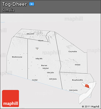 Silver Style 3D Map of Tog-Dheer, single color outside