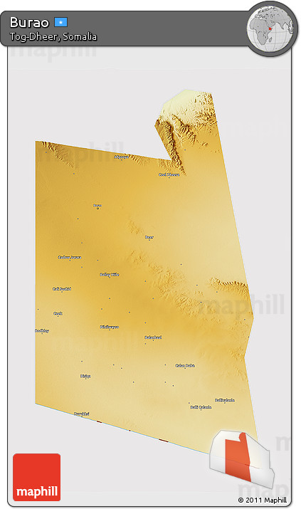 Physical 3D Map of Burao, cropped outside