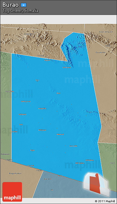 Political 3D Map of Burao, semi-desaturated
