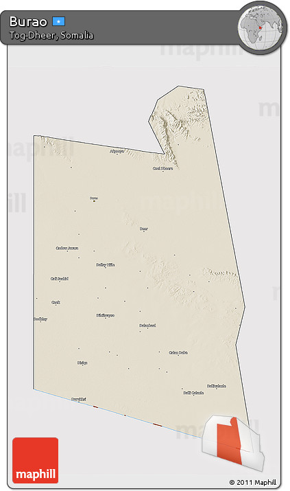 Shaded Relief 3D Map of Burao, cropped outside