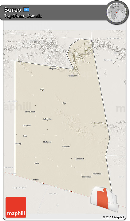Shaded Relief 3D Map of Burao, lighten