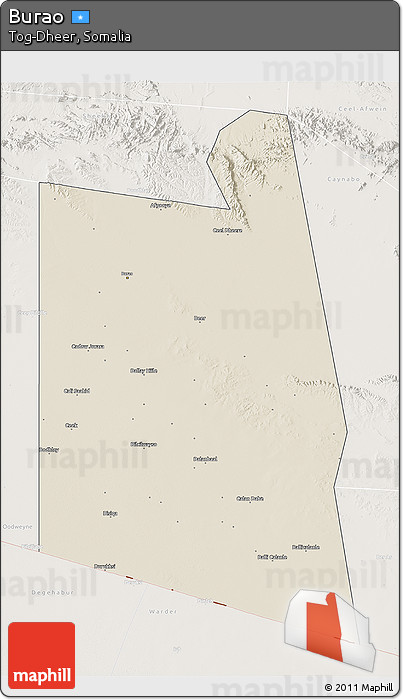 Shaded Relief 3D Map of Burao, lighten