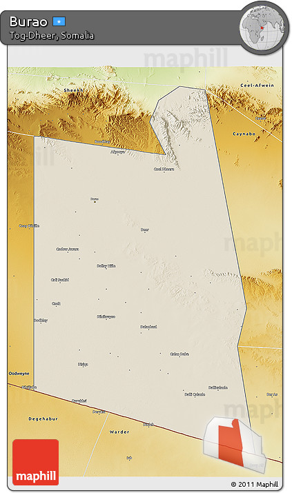 Shaded Relief 3D Map of Burao, physical outside