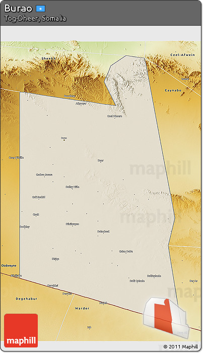 Shaded Relief 3D Map of Burao, physical outside