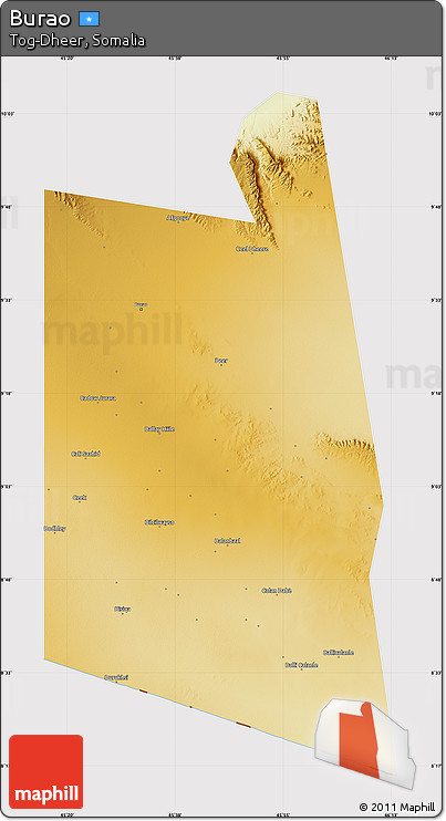 Physical Map of Burao, cropped outside