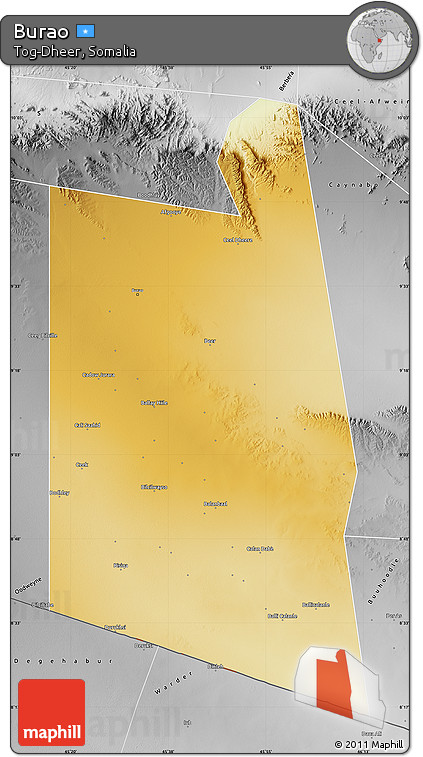 Physical Map of Burao, desaturated