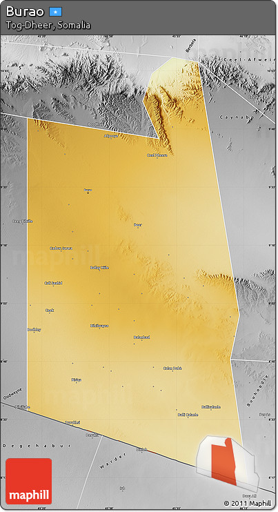 Physical Map of Burao, desaturated