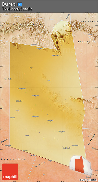 Physical Map of Burao, satellite outside