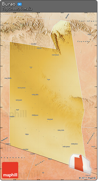 Physical Map of Burao, satellite outside