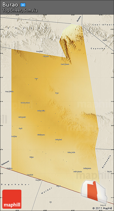 Physical Map of Burao, shaded relief outside