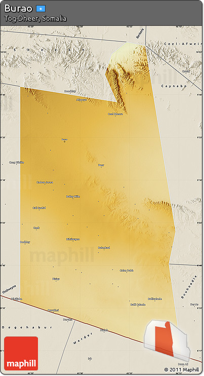 Physical Map of Burao, shaded relief outside