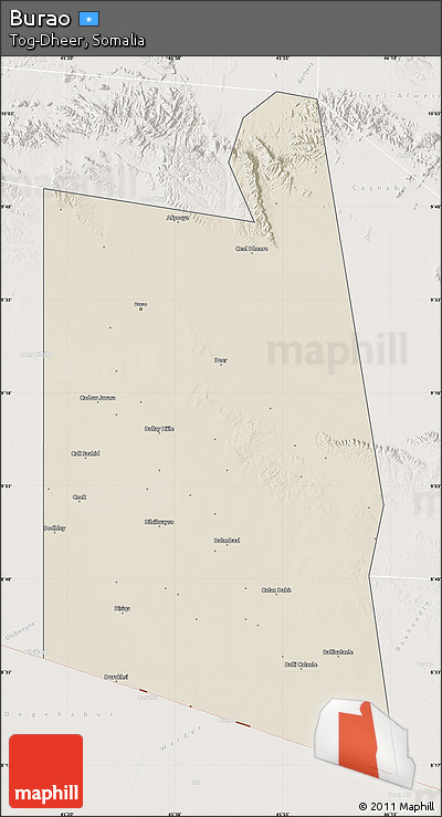 Shaded Relief Map of Burao, lighten