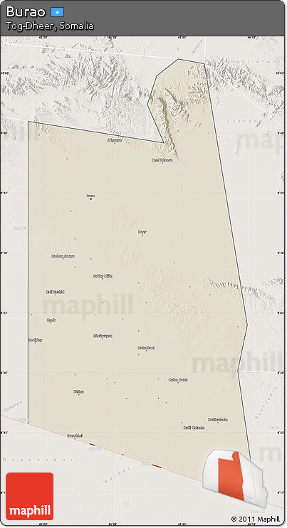 Shaded Relief Map of Burao, lighten