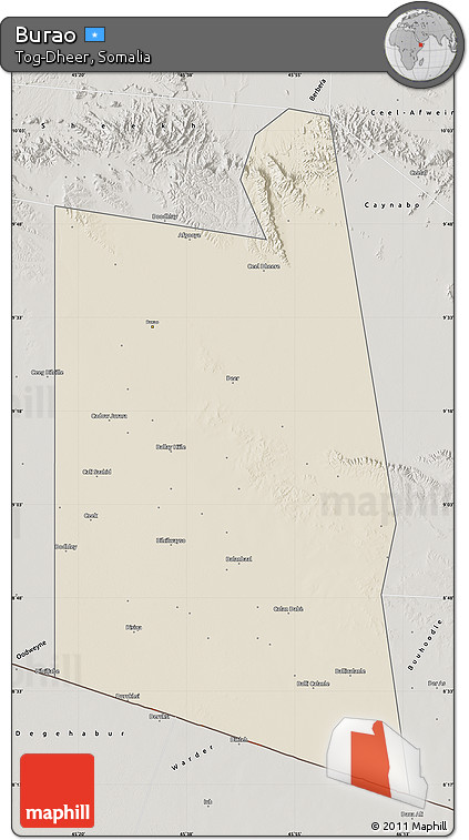 Shaded Relief Map of Burao, semi-desaturated