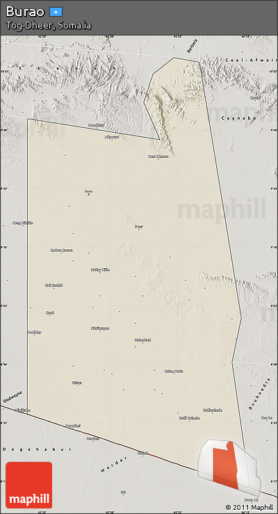 Shaded Relief Map of Burao, semi-desaturated