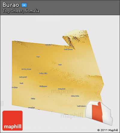Physical Panoramic Map of Burao, cropped outside