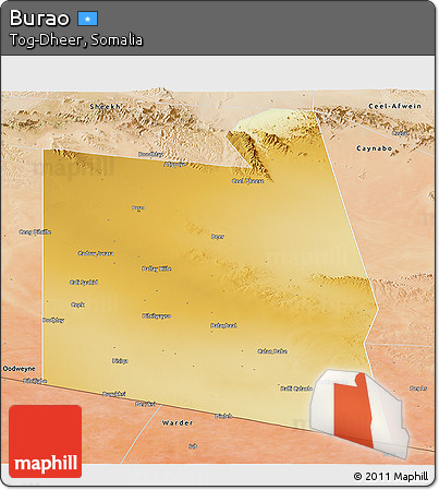 Physical Panoramic Map of Burao, satellite outside