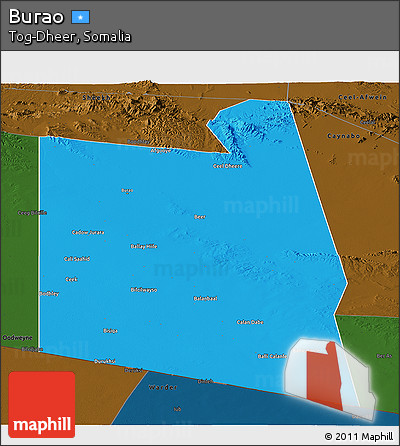 Political Panoramic Map of Burao, darken
