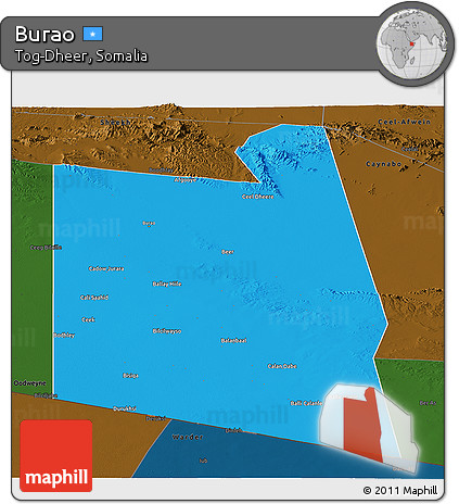 Political Panoramic Map of Burao, darken