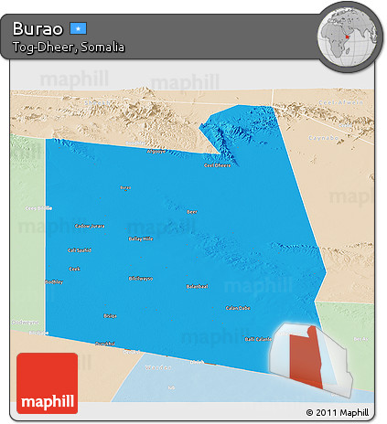 Political Panoramic Map of Burao, lighten