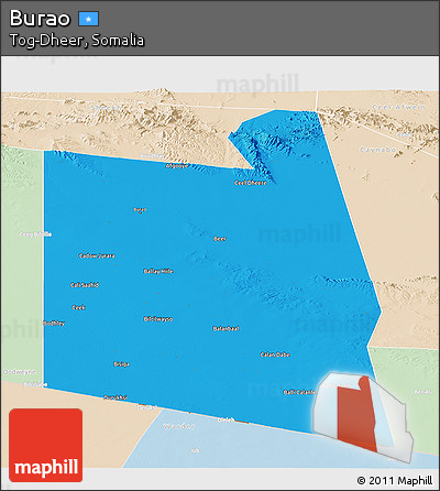Political Panoramic Map of Burao, lighten