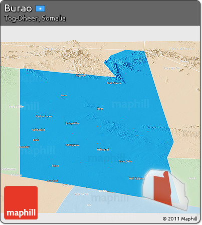 Political Panoramic Map of Burao, lighten