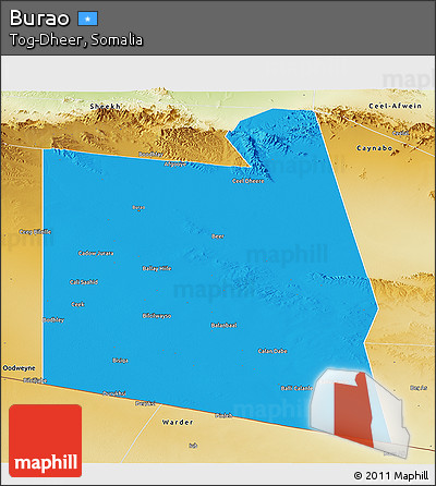 Political Panoramic Map of Burao, physical outside