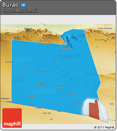 Political Panoramic Map of Burao, physical outside