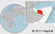 Gray Location Map of Tog-Dheer, highlighted country, hill shading