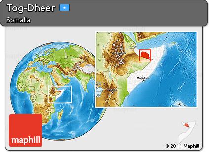 Physical Location Map of Tog-Dheer, highlighted country, within the entire country