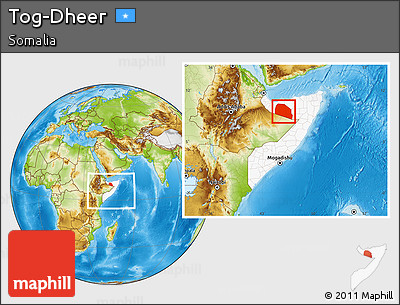 Physical Location Map of Tog-Dheer, highlighted country, within the entire country