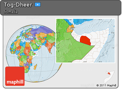 Political Location Map of Tog-Dheer, highlighted country