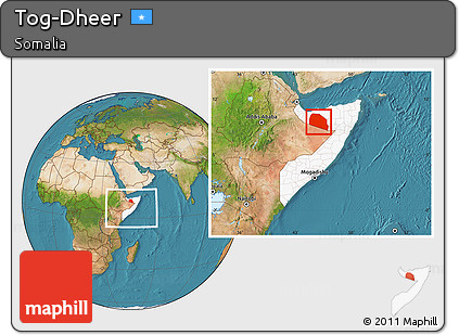 Satellite Location Map of Tog-Dheer, highlighted country, within the entire country
