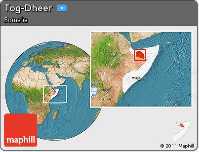 Satellite Location Map of Tog-Dheer, highlighted country, within the entire country