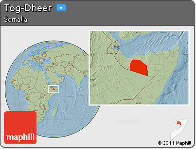 Savanna Style Location Map of Tog-Dheer, hill shading