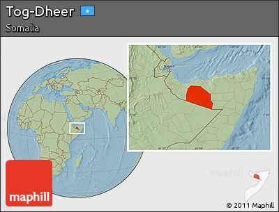 Savanna Style Location Map of Tog-Dheer, hill shading