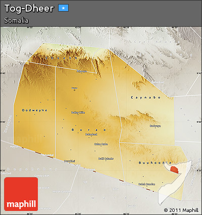 Physical Map of Tog-Dheer, lighten, semi-desaturated
